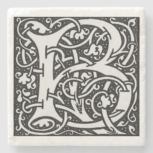 Letter 'B' William Morris Design Square Stone Coaster (Front)