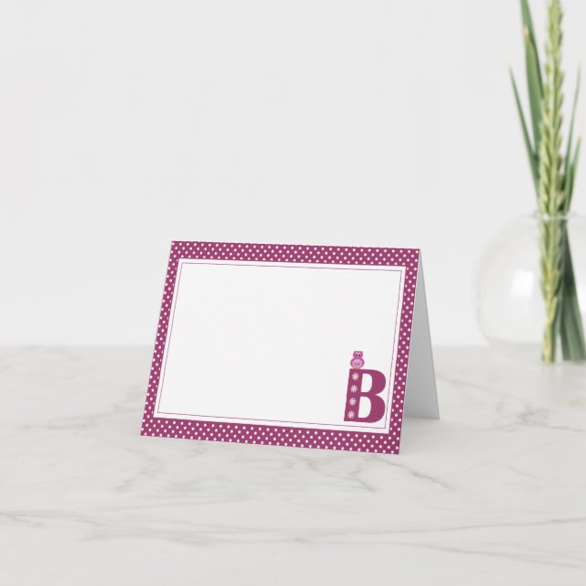 Letter B with Owl Blank Note Card (Front)