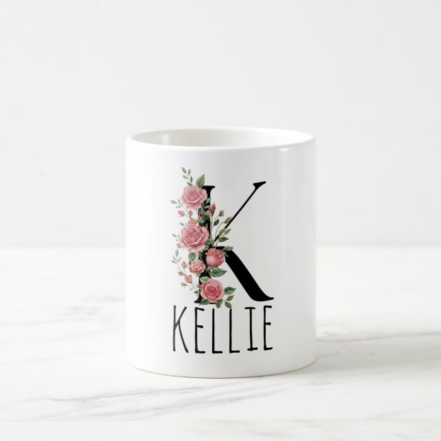 Letter BirthFlower Monogram Name Mug (Center)