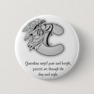 Letter C angel monogram alphabet 6 Cm Round Badge