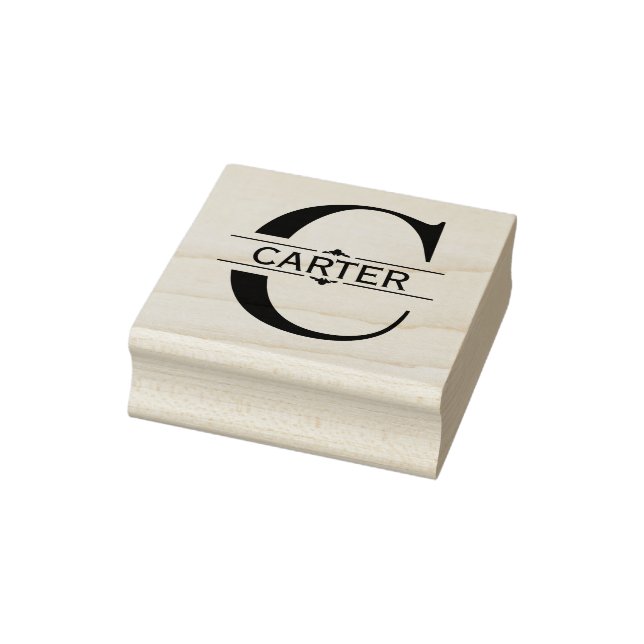Letter C | Black ornamental Split Monogram  Rubber Stamp (Stamp)