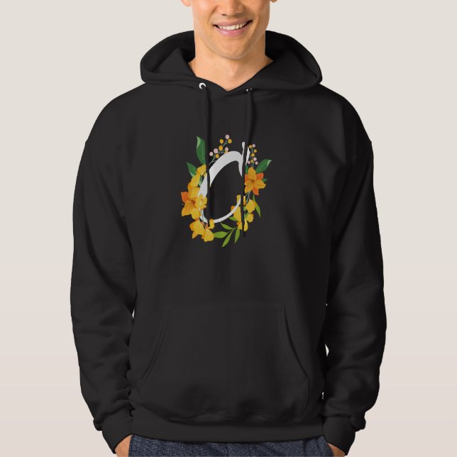 Letter C Capital Alphabet Flowers Monogram Initial Hoodie (Front)
