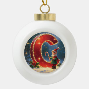 Letter C Christmas Candy Cane Personalised Initial Ceramic Ball Christmas Ornament