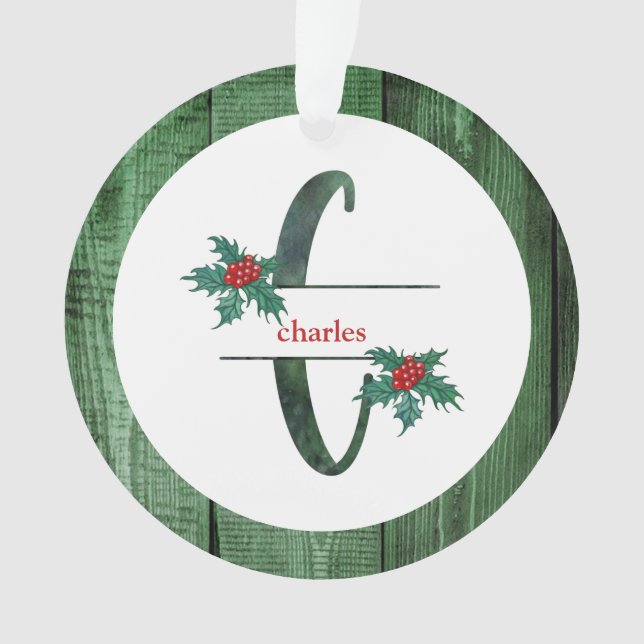 *~* Letter  C Christmas PHOTO Rustic Wood AP44 Ornament (Front)