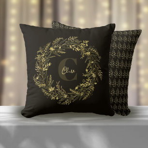 Letter C Classic Gold Botanical Monogram Cushion