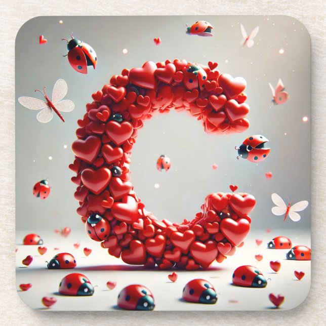 Letter C Creative Heart Cluster Coaster (Front)
