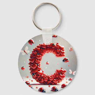 Letter C Creative Heart Cluster Key Ring