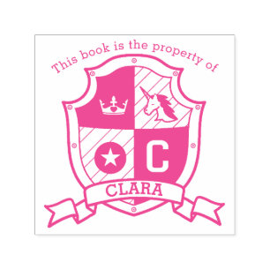 Letter C crest custom name unicorn library stamp