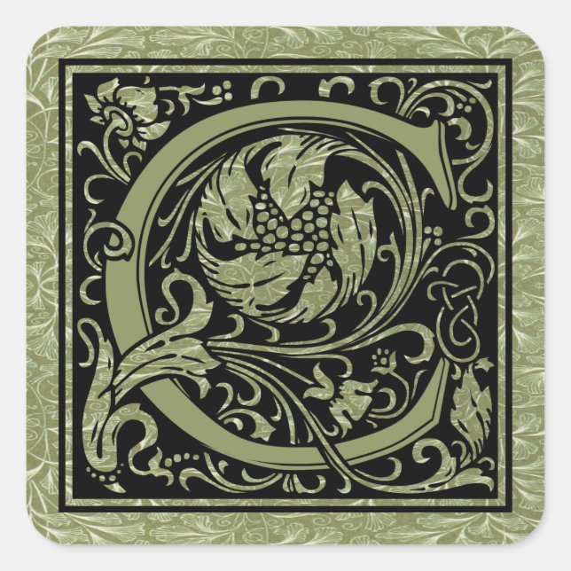 Letter C First Letter Monogram Square Sticker (Front)