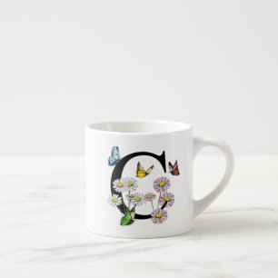 Letter C Floral Butterfly Monogram Initial     Espresso Cup