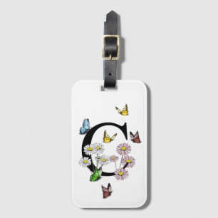 Letter C Floral Butterfly Monogram Initial      Luggage Tag