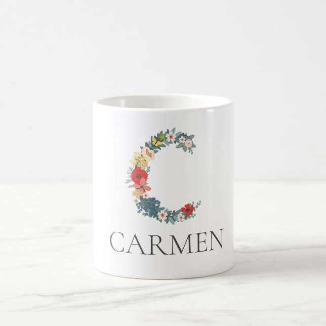 Letter C Floral Garden Monogram Personalise Coffee Mug (Center)