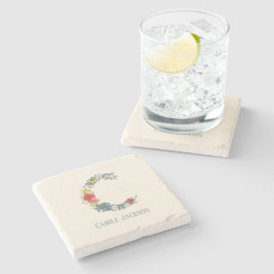 Letter C Floral Garden Monogram Personalise Stone Coaster