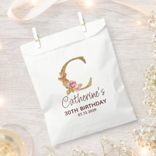 Letter C Gold Monogram Blush Pink Roses Favour Bags