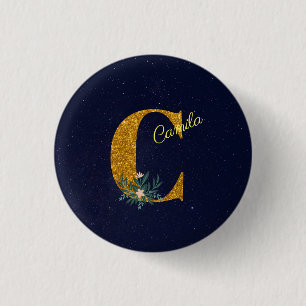 Letter C Golden monogram 3 Cm Round Badge