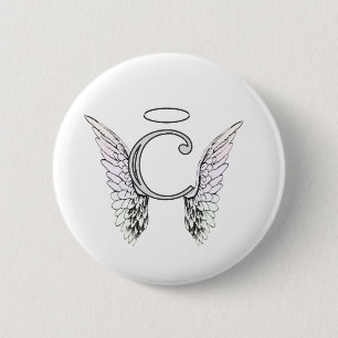Letter C Initial Monogram with Angel Wings & Halo 6 Cm Round Badge