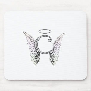 Letter C Initial Monogram with Angel Wings & Halo Mouse Mat