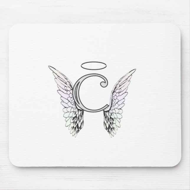 Letter C Initial Monogram with Angel Wings & Halo Mouse Mat (Front)