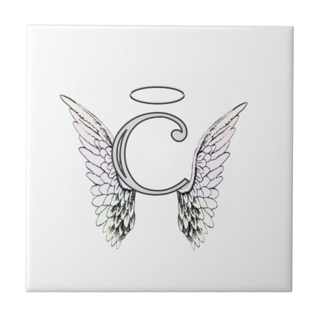 Letter C Initial Monogram with Angel Wings & Halo Tile (Front)