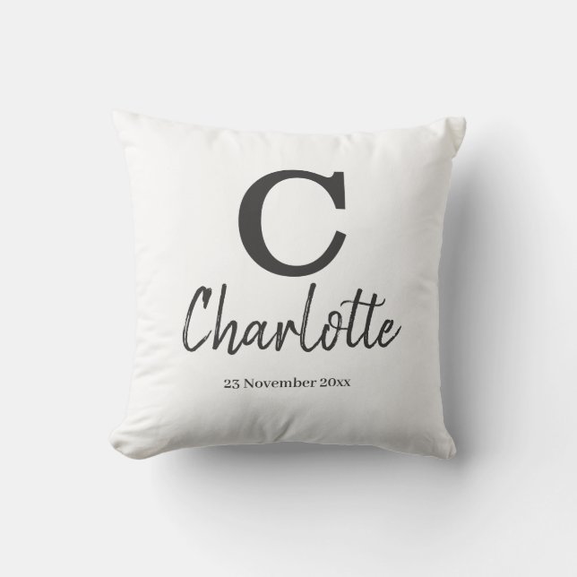 Letter C initial personalised name and date Cushion (Front)