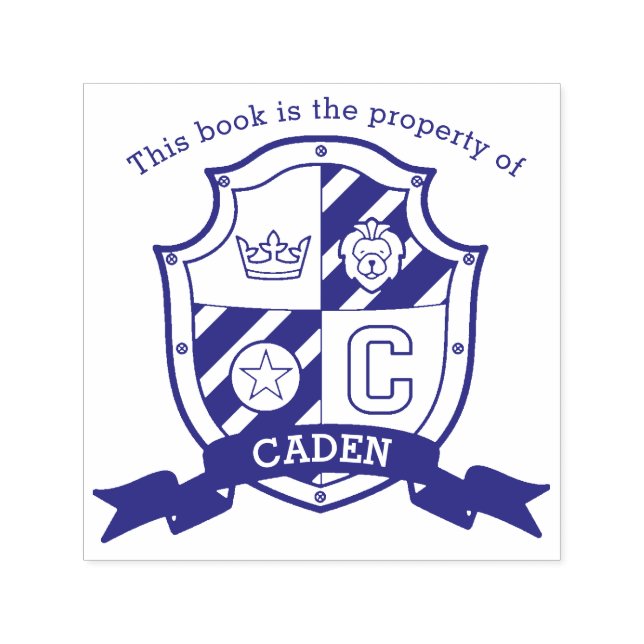 Letter C lion crest book name kids library stamp (Design)