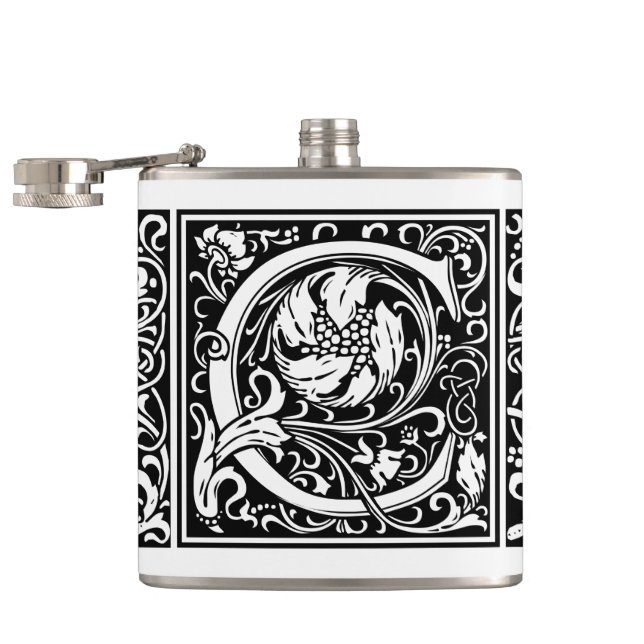 Letter C Mediaeval Monogram Art Nouveau Hip Flask (Opened)