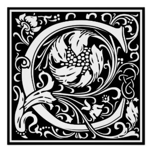 Letter C Mediaeval Monogram Art Nouveau Poster
