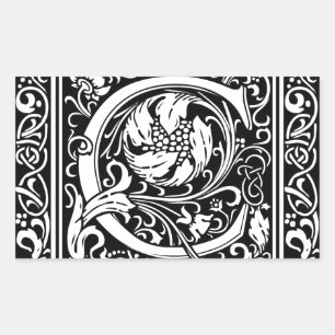 Letter C Mediaeval Monogram Art Nouveau Rectangular Sticker
