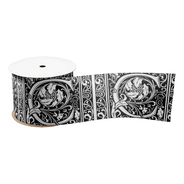 Letter C Mediaeval Monogram Art Nouveau Satin Ribbon (Spool)