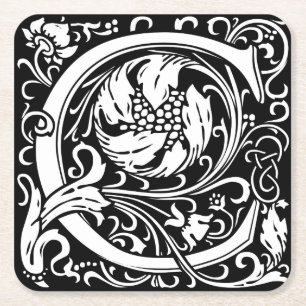 Letter C Mediaeval Monogram Art Nouveau Square Paper Coaster