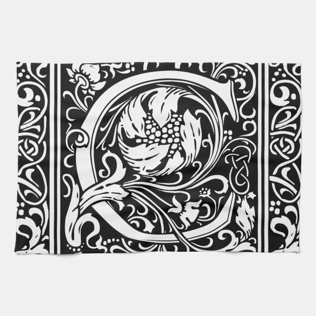 Letter C Mediaeval Monogram Art Nouveau Tea Towel (Horizontal)
