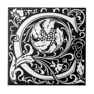 Letter C Mediaeval Monogram Art Nouveau Tile