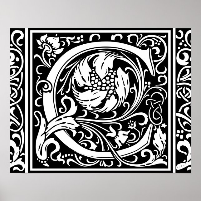 Letter C Mediaeval Monogram Vintage Initial Poster (Front)