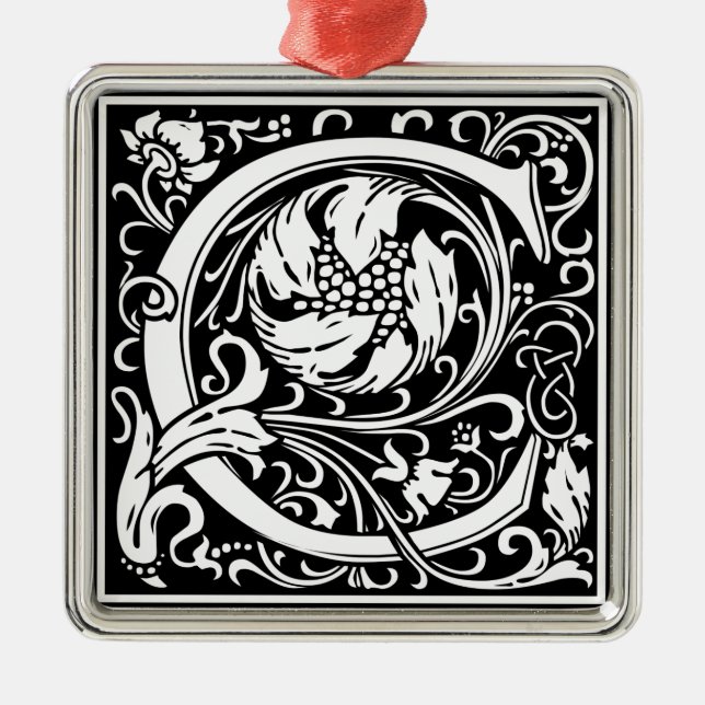 Letter C Medieval Monogram Art Nouveau Metal Tree Decoration (Front)