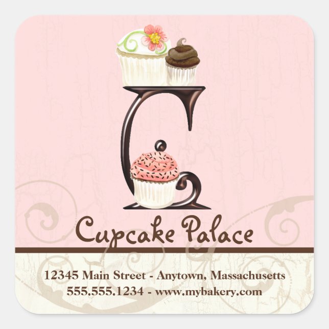 Letter C Monogram Cupcake Logo Business Stickers (Front)