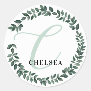 Letter C Monogram Custom Name Minimalist Botanical Classic Round Sticker