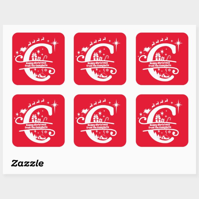 Letter C Monogram Initial Family Name Greeting   Square Sticker (Sheet)
