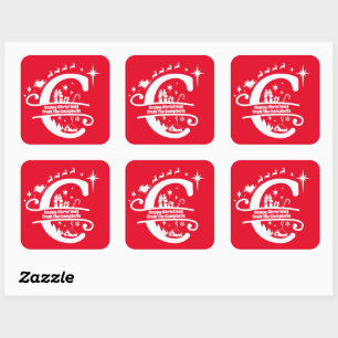 Letter C Monogram Initial Family Name Greeting Square Sticker