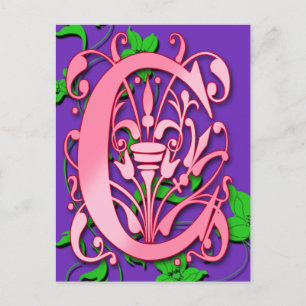 Letter C Monogram Initial on Pink Purple Cards