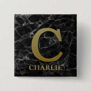 Letter C Monogram on Black Marble Button