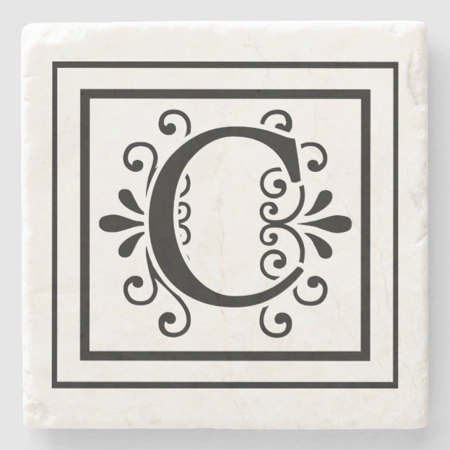 Letter C Monogram Stone Coasters (Front)