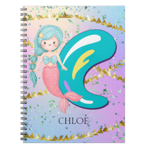 Letter C Monogram Watercolor Cute Mermaid Nursery Notebook