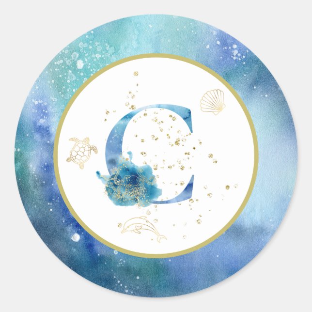 *~*  LETTER C - Nautical Beach Envelope  Sticker (Front)