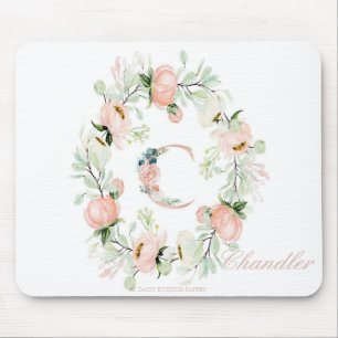 Letter C Personalised Floral Mouse Pad