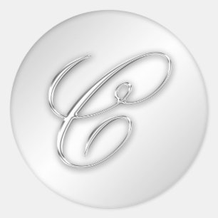 Letter C script initial faux silver monogram favou Classic Round Sticker