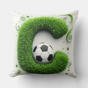 ⚽ Letter C Soccer Grass Topiary Sports Decor 🌿 Cushion