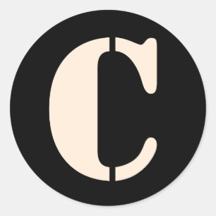 Letter C Stencil Alphabet by Janz Antique Black Classic Round Sticker