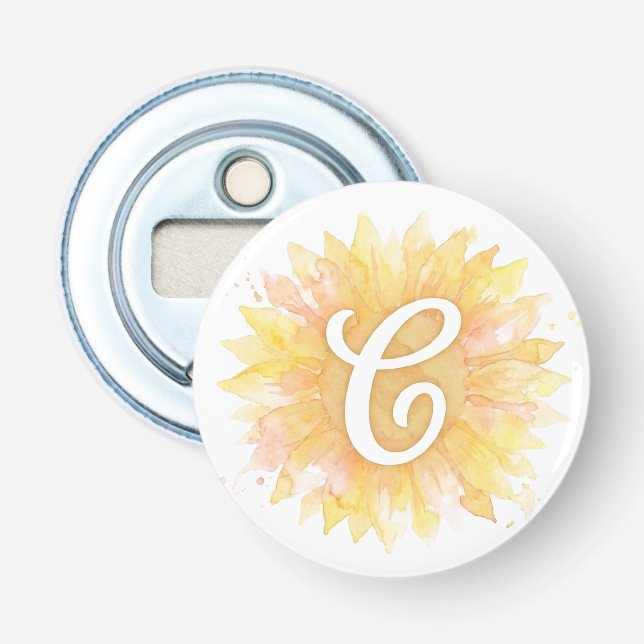 Letter C Sunflower First Name Monogram Initial  Bottle Opener (Front)