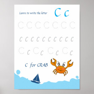 Letter C Tracing Poster for Kids C is for Crab