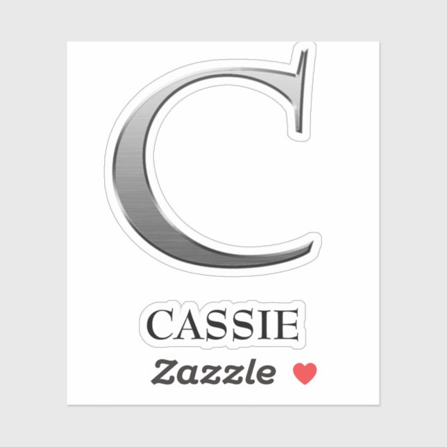 Letter C Two-Tone Silver Grey and Name Sticker (Sheet)